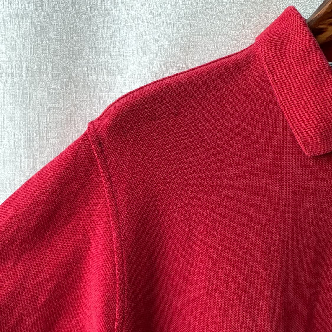 올드 버버리 골드 크레스트 자수 반팔 카라티 레드 L 상품이미지5