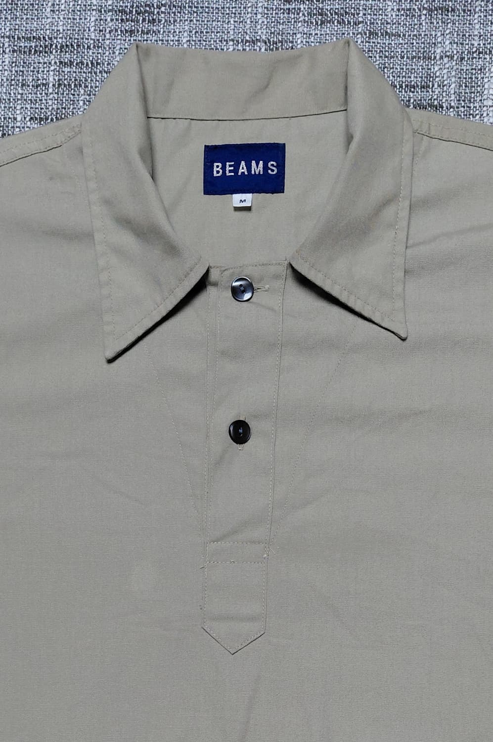 [M] BEAMS 빔즈 오리지널 헨리넥 반팔 셔츠 카키 베이지 상품이미지5