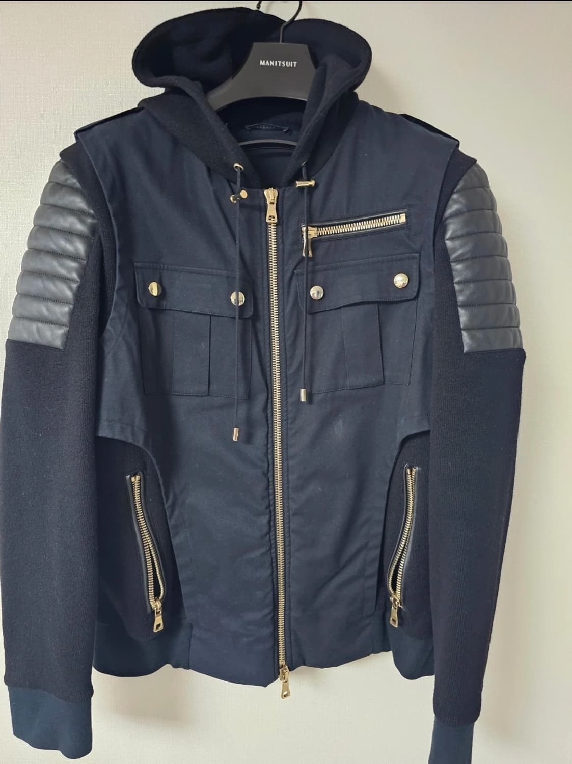 발망 가죽 패치 후드 니트 점퍼(L/정품) 상품이미지2