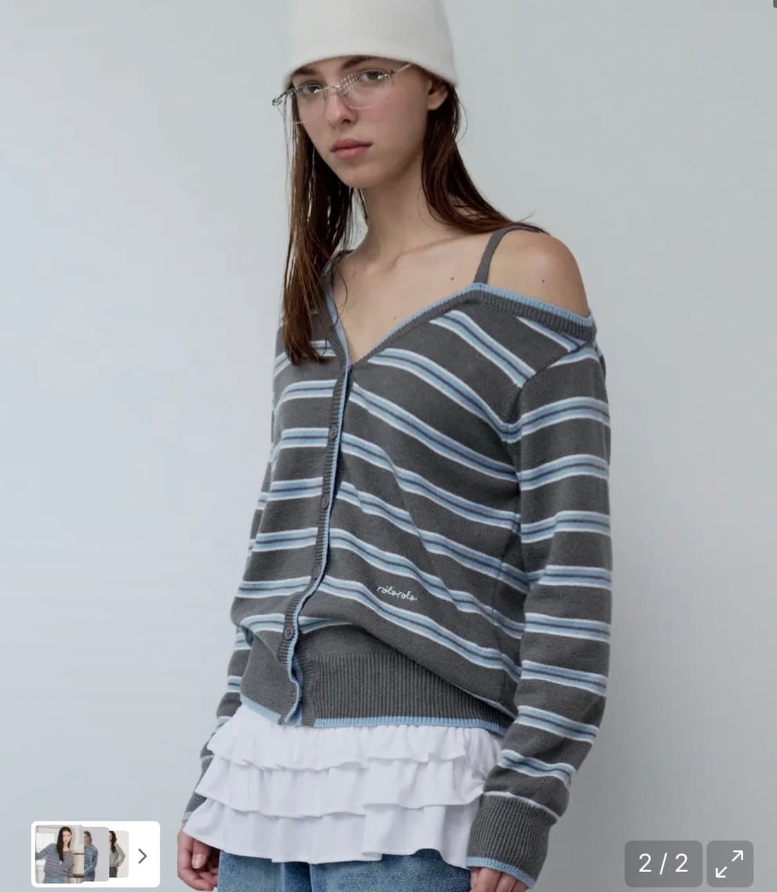 ONE OFF SHOULDER STRIPE WOOL BLENDED CAR 상품이미지1