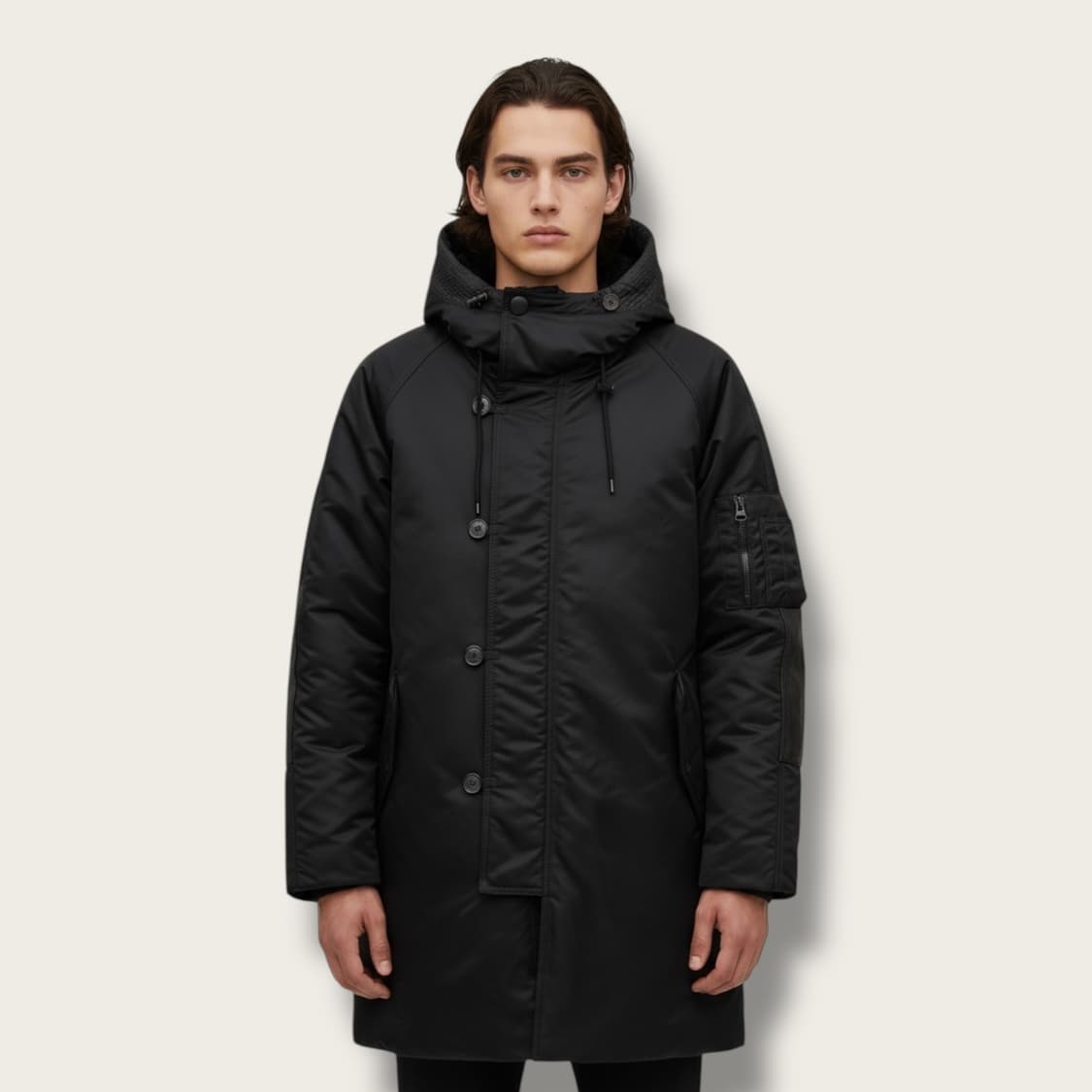 50/ 솔리드옴므 구스다운 고트레더 후디 패딩 상품이미지1