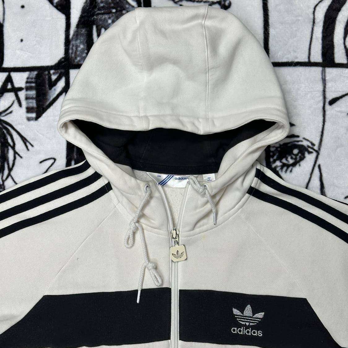 아디다스 삼선 흰색 크롭 후드집업 상품이미지3