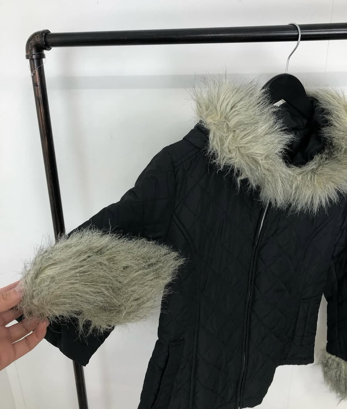 Black fur point quilting jk 상품이미지3