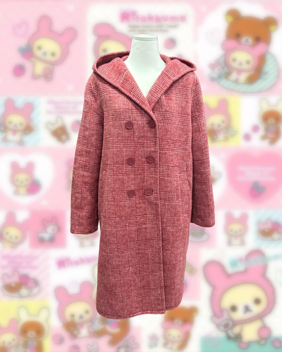 [울50%] 모리걸 레드 체크 후드코트 상품이미지2