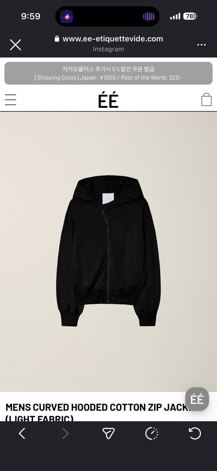 Curved hooded cotton zip jacket black 상품이미지1