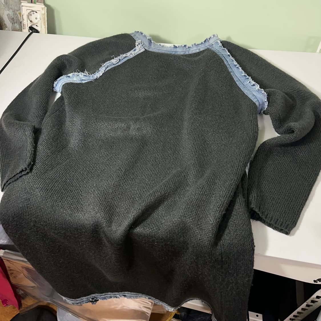 우먼OS 빈티지 챠콜 데님포인트 루즈오버핏 롱 그런지가디건 상품이미지5