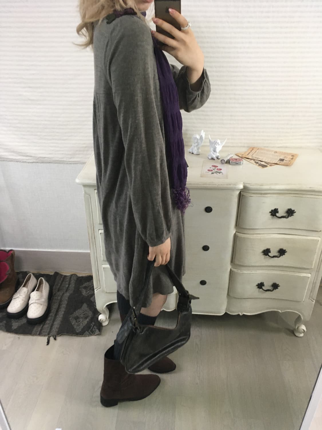 jpn vintage 그레이 브라운 플라워 베이비돌 원피스 상품이미지3