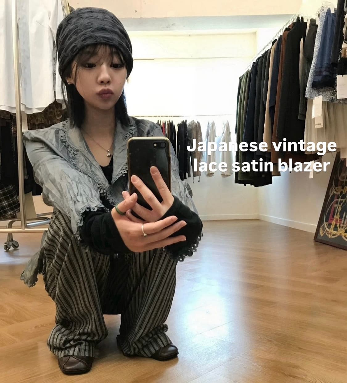 일본 빈티지 레이스 새틴 블레이저 상품이미지2