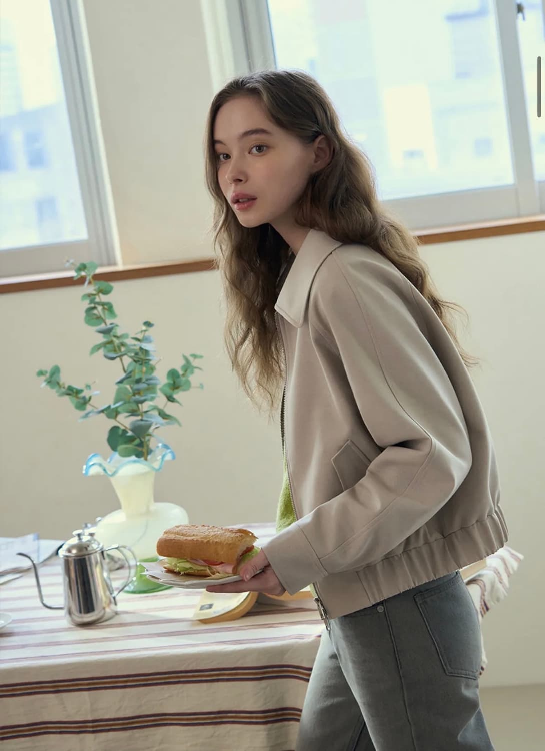 드로우핏 우먼 울 레글런 크롭 블루종 애쉬 크림 M 새상품 상품이미지2