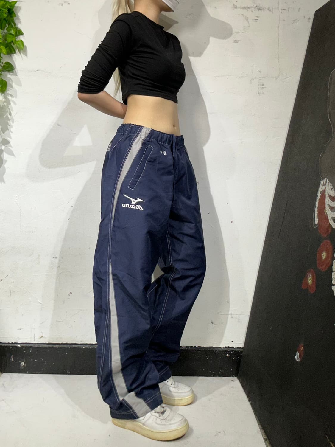 미즈노 네이비 화이트 사이드 라인 와이드 트랙 팬츠 L 상품이미지1