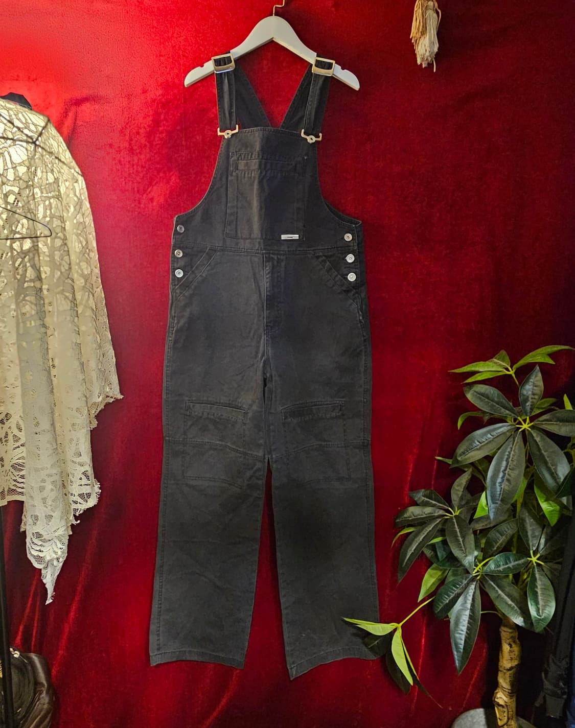 세븐진(Seven Jeans) 흑청 와이드 데님 멜빵팬츠 Free 상품이미지1