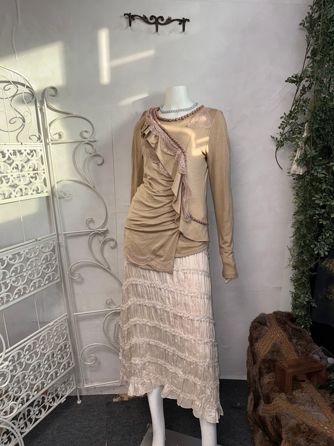 Pink beige fairy ruffle lace long sleeve 상품이미지8