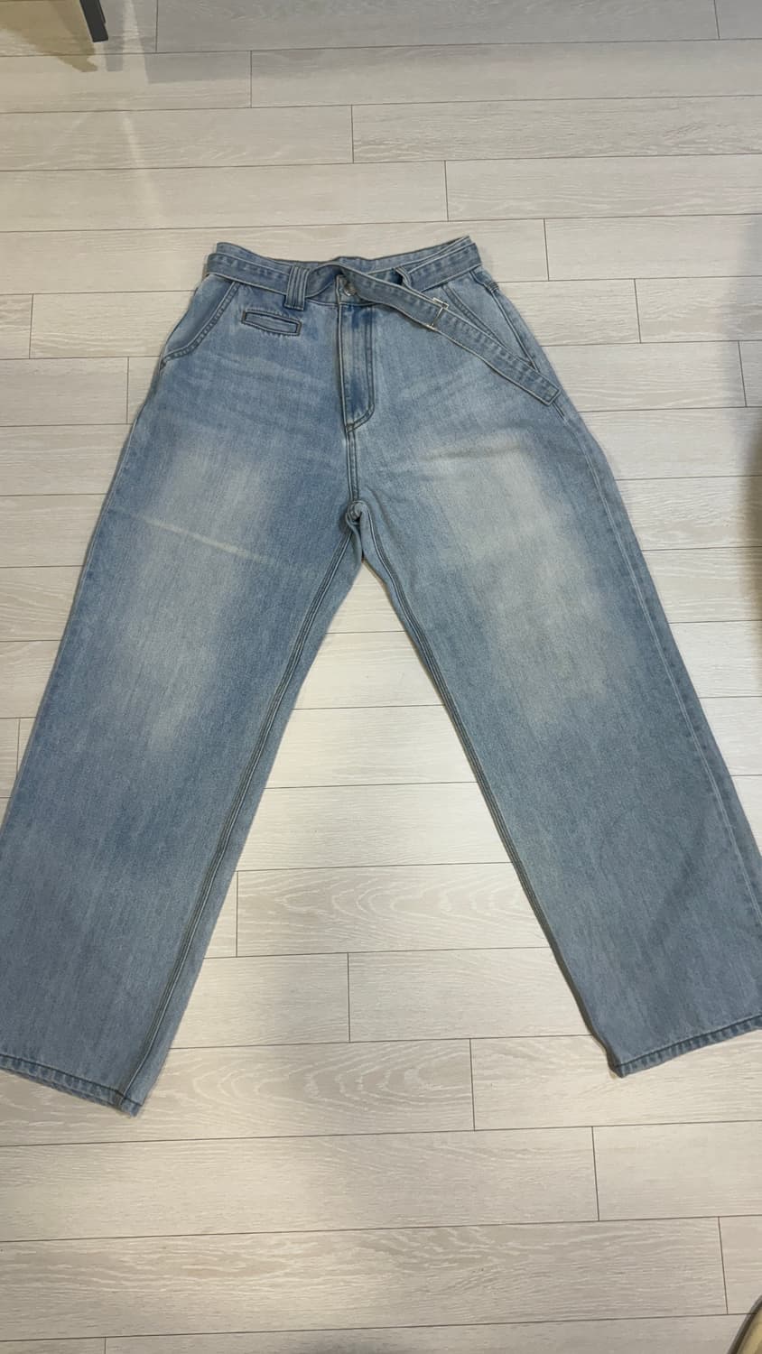 노운 벨티드 와이드 데님팬츠 상품이미지1