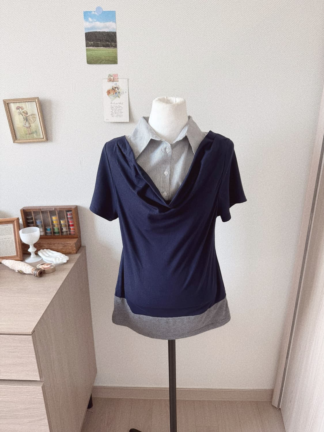 네이비 레이어드 티셔츠 상품이미지1