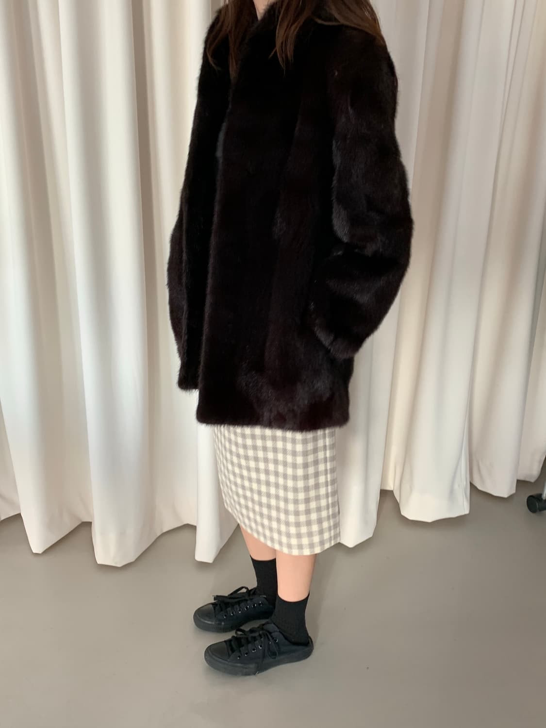 80's "GIVENCHY" wool check Skirt 상품이미지1