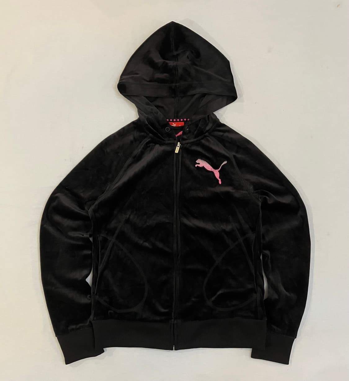 00s 푸마 딱붙핏 블랙핑크 벨벳 벨루어 y2k 후드집업 상품이미지1