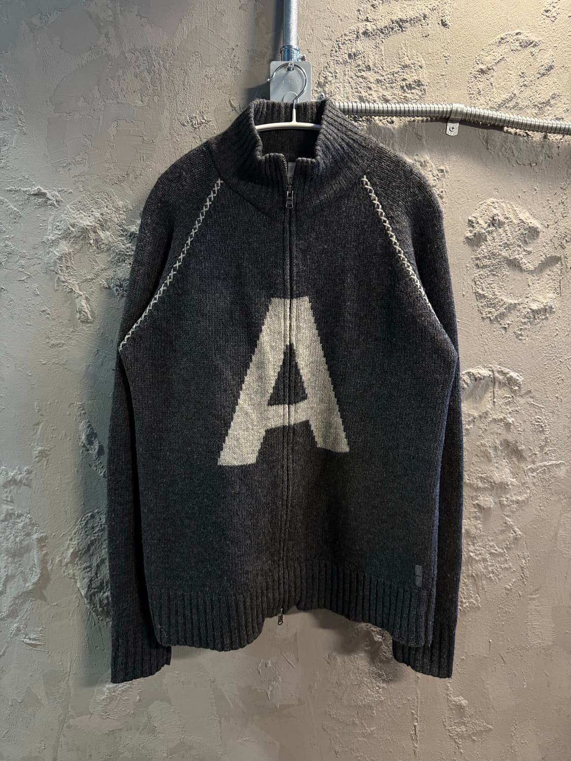 L 아르마니익스체인지 ARMANI 빅로고 집업 니트 램스울 차콜 상품이미지1