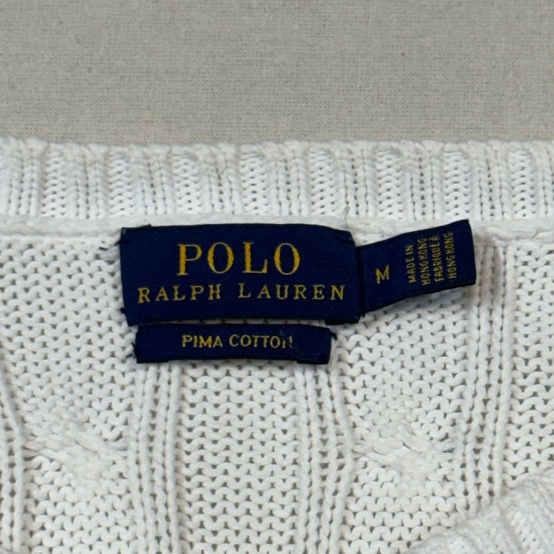 M) 폴로 랄프로렌 피마코튼 케이블 반팔 니트 화이트 상품이미지5
