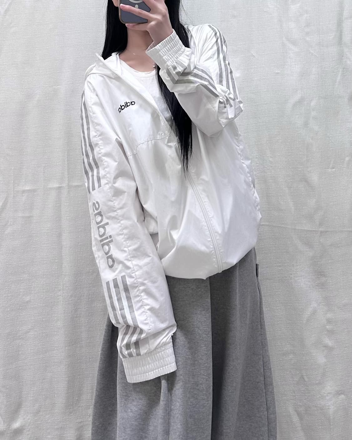 아디다스 화이트 후드 바람막이 집업 상품이미지2
