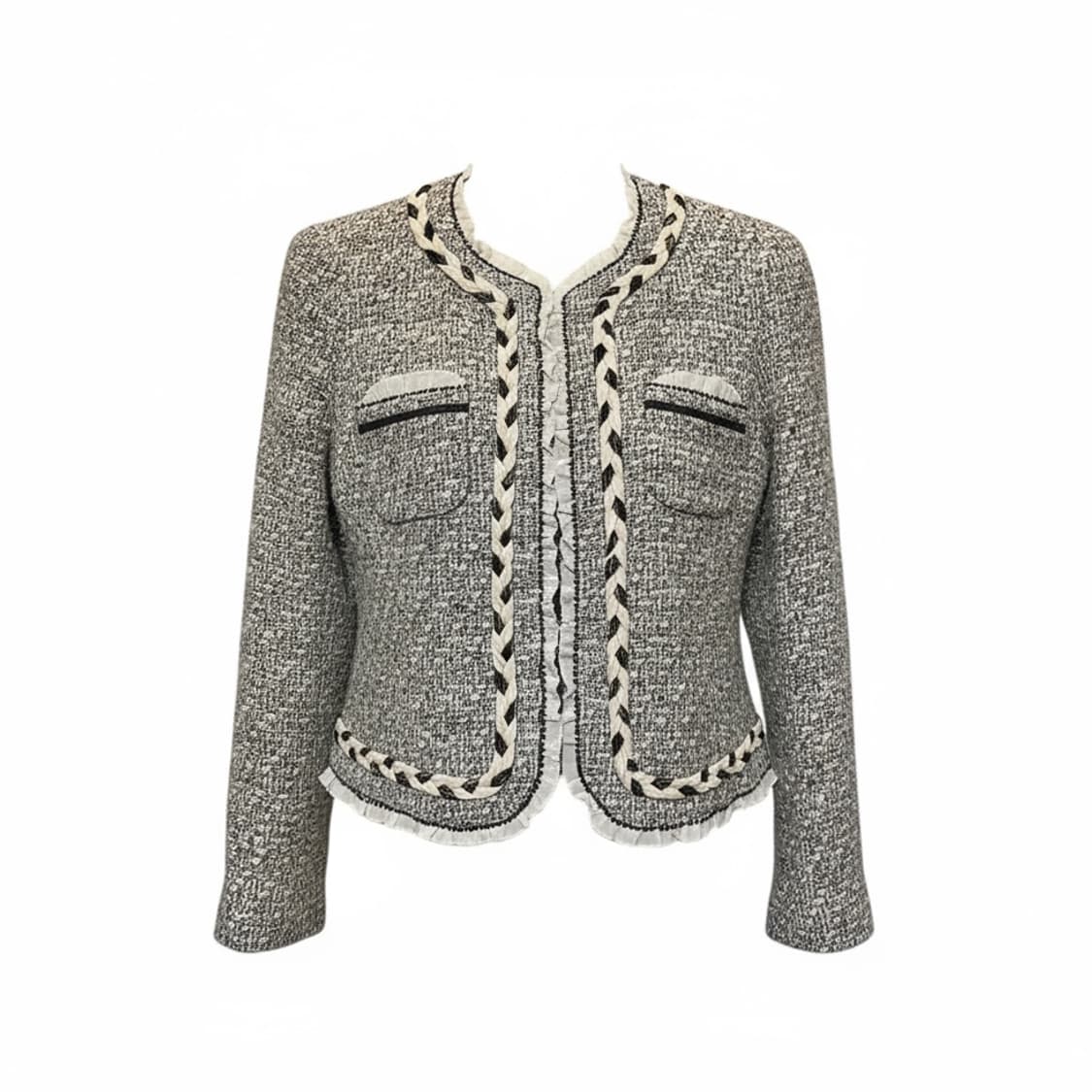 쥬디첼리 트위드자켓 브레이드 라인 러플 디테일 그레이 10% 할인 상품이미지1