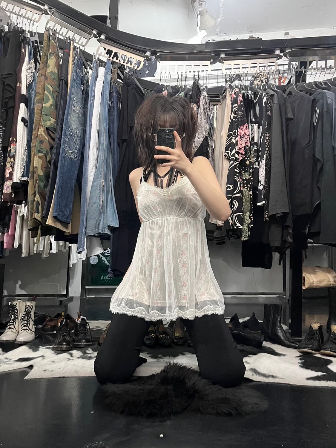 플라워 패턴 레이어드 슬리브리스 상품이미지1