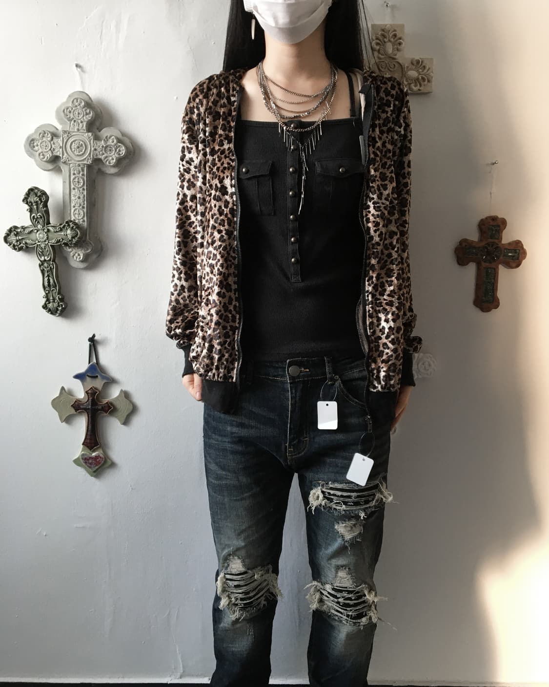 Leopard pattern fleece hood zip up 상품이미지6