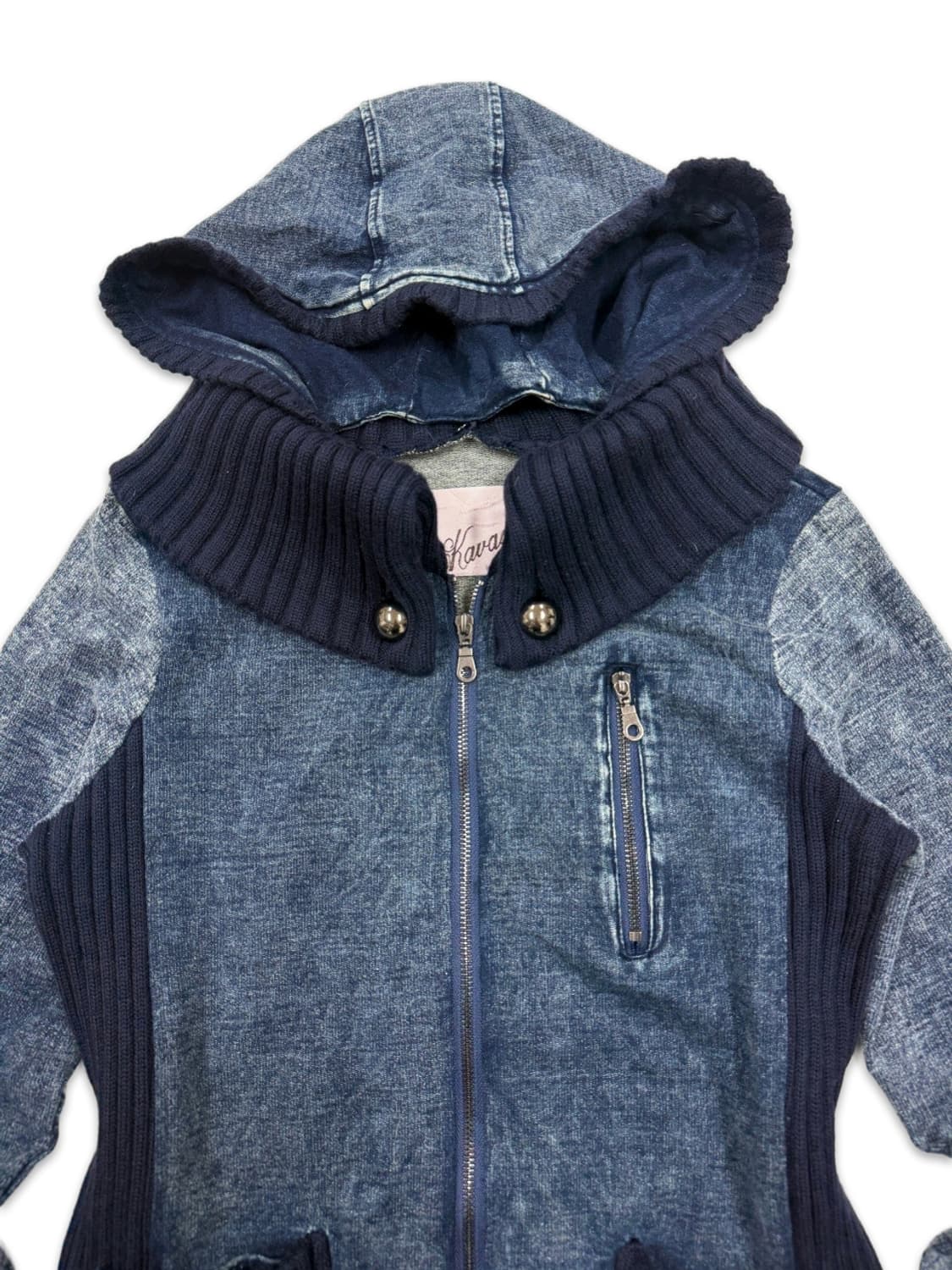 빈티지 Kavach 워싱 데님 니트 후드 집업 상품이미지4