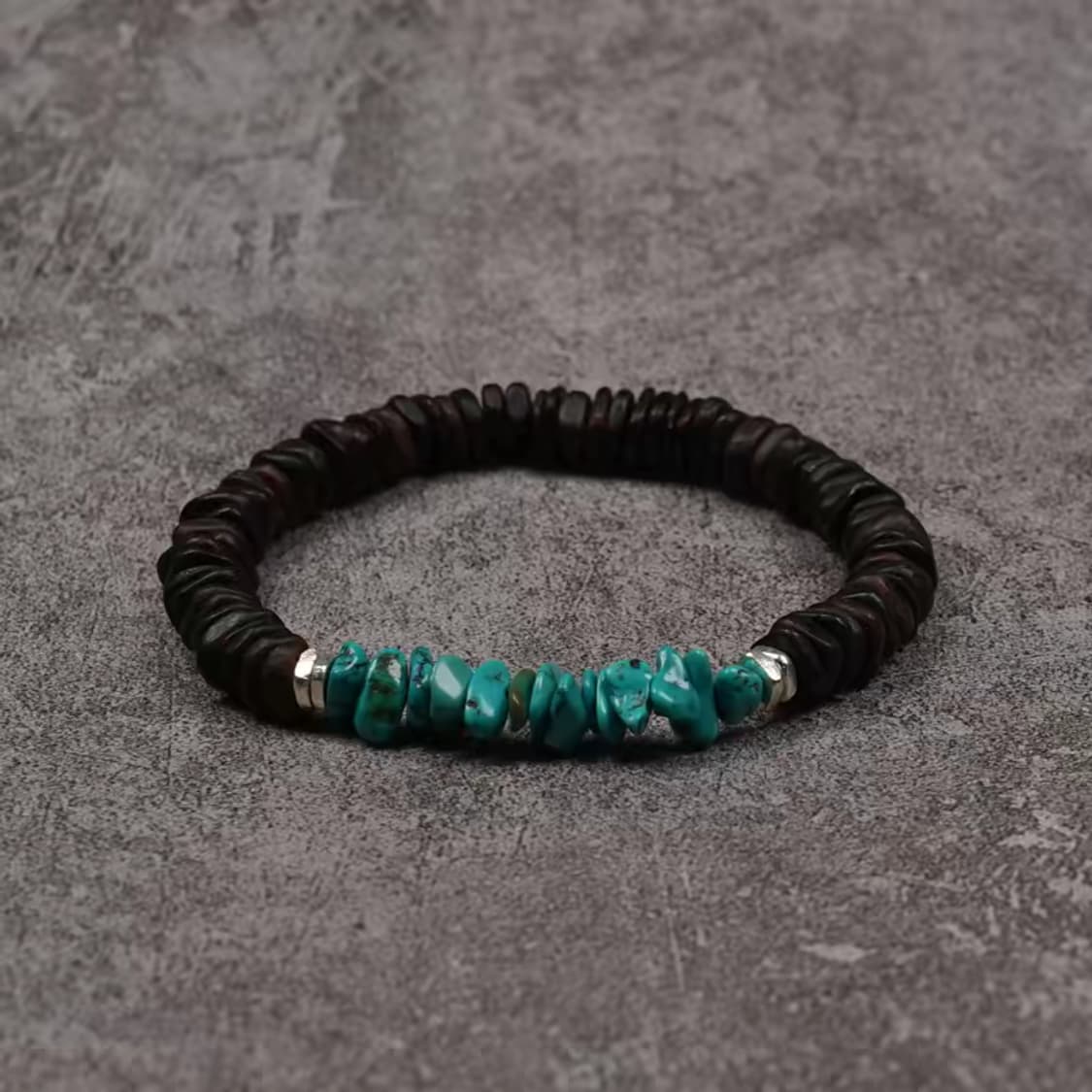 Oceanora 천연 터키석 침향목 실버 비즈 커플 팔찌 상품이미지2