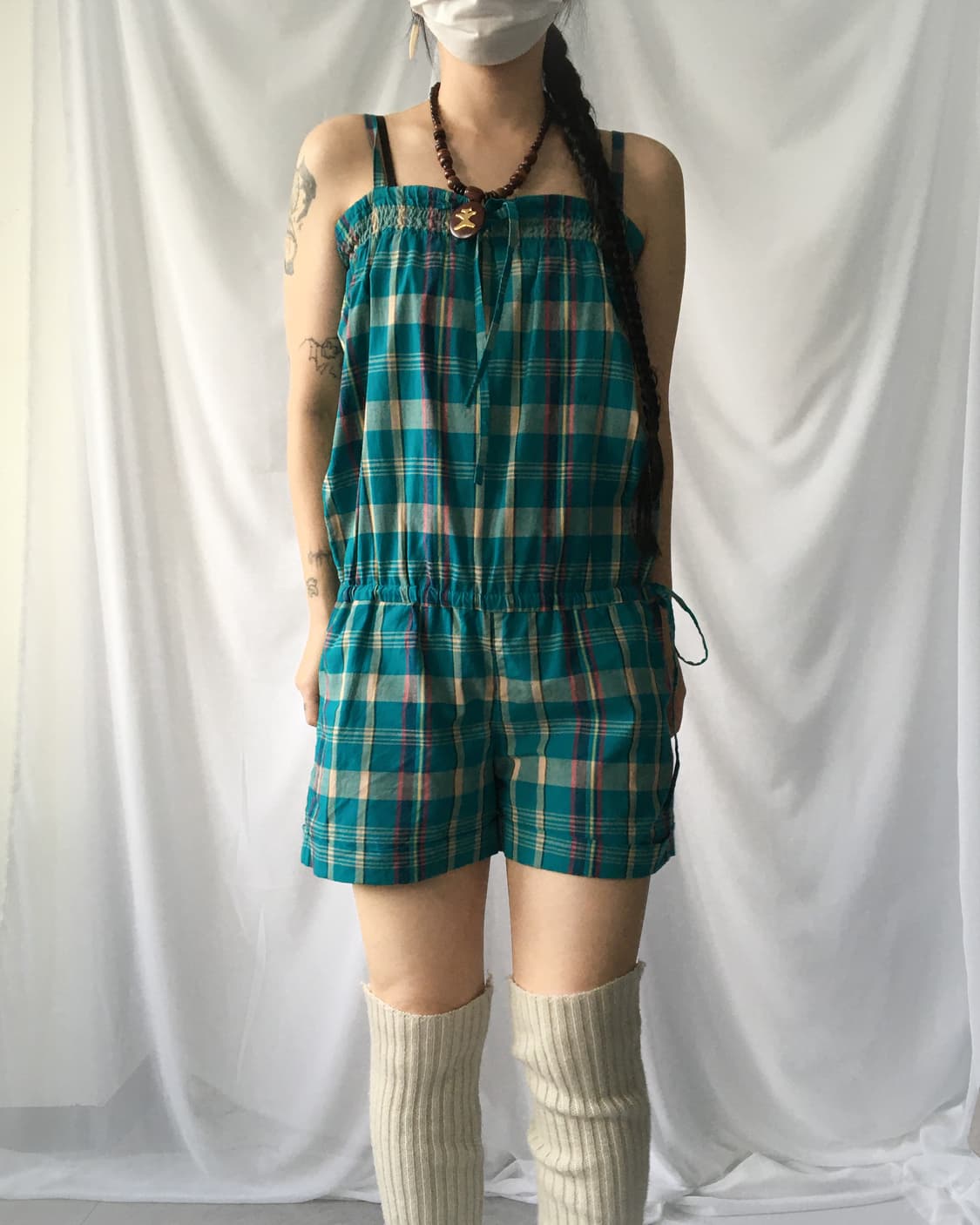 Check pattern short jumpsuit 상품이미지1
