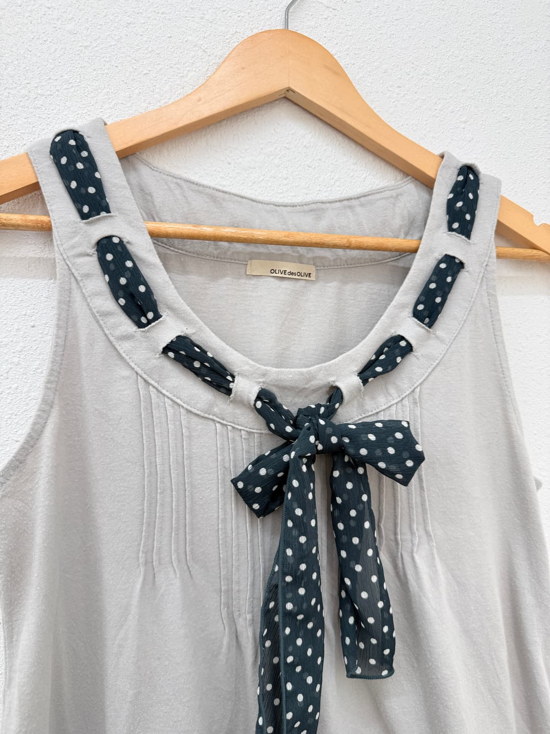 빈티지 Olive des Olive 그레이 도트 리본 슬리브리스 상품이미지3