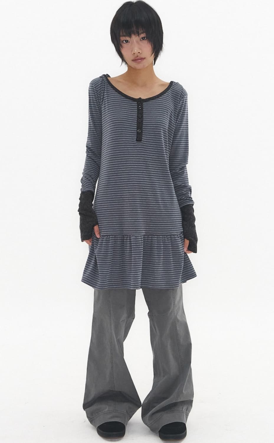 익스파이어드걸 Ash Semi Flared Pants Charcoal 상품이미지1