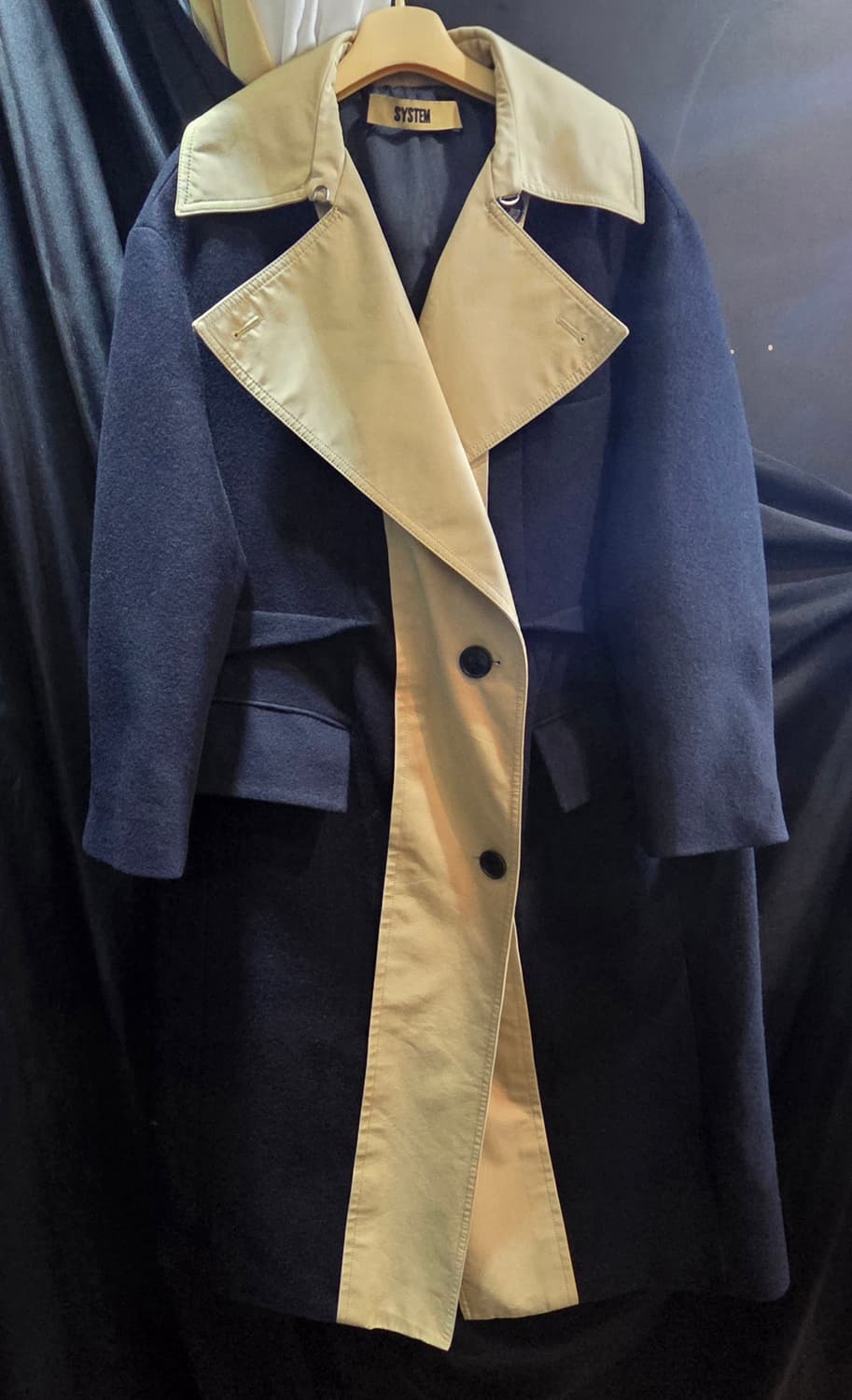 SYSTEM 시스템 배색 트렌치 모직 롱코트 상품이미지1
