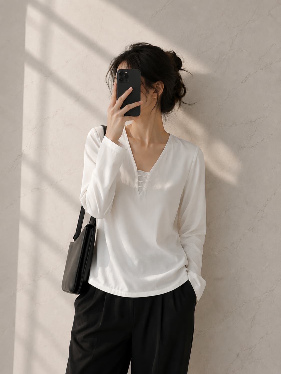 NEHERA BEA 코튼 실크 보일 블라우스 화이트 상품이미지2