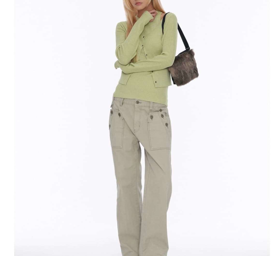 웰빙 익스프레스 Button Detail Pants Beige 상품이미지2
