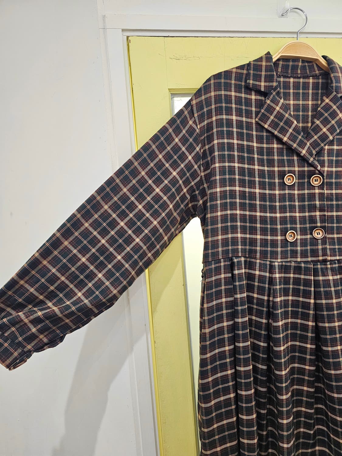 Japan 카키 체크 핀턱 OPS 상품이미지4