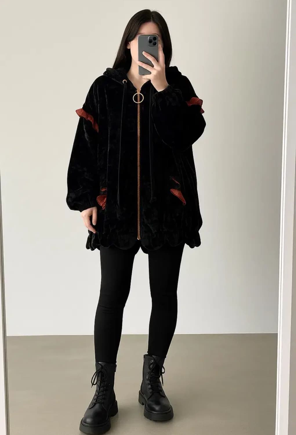 LUCKY CHOUETTE 벨벳 후드 집업 자켓 / 블랙빈티지 상품이미지1