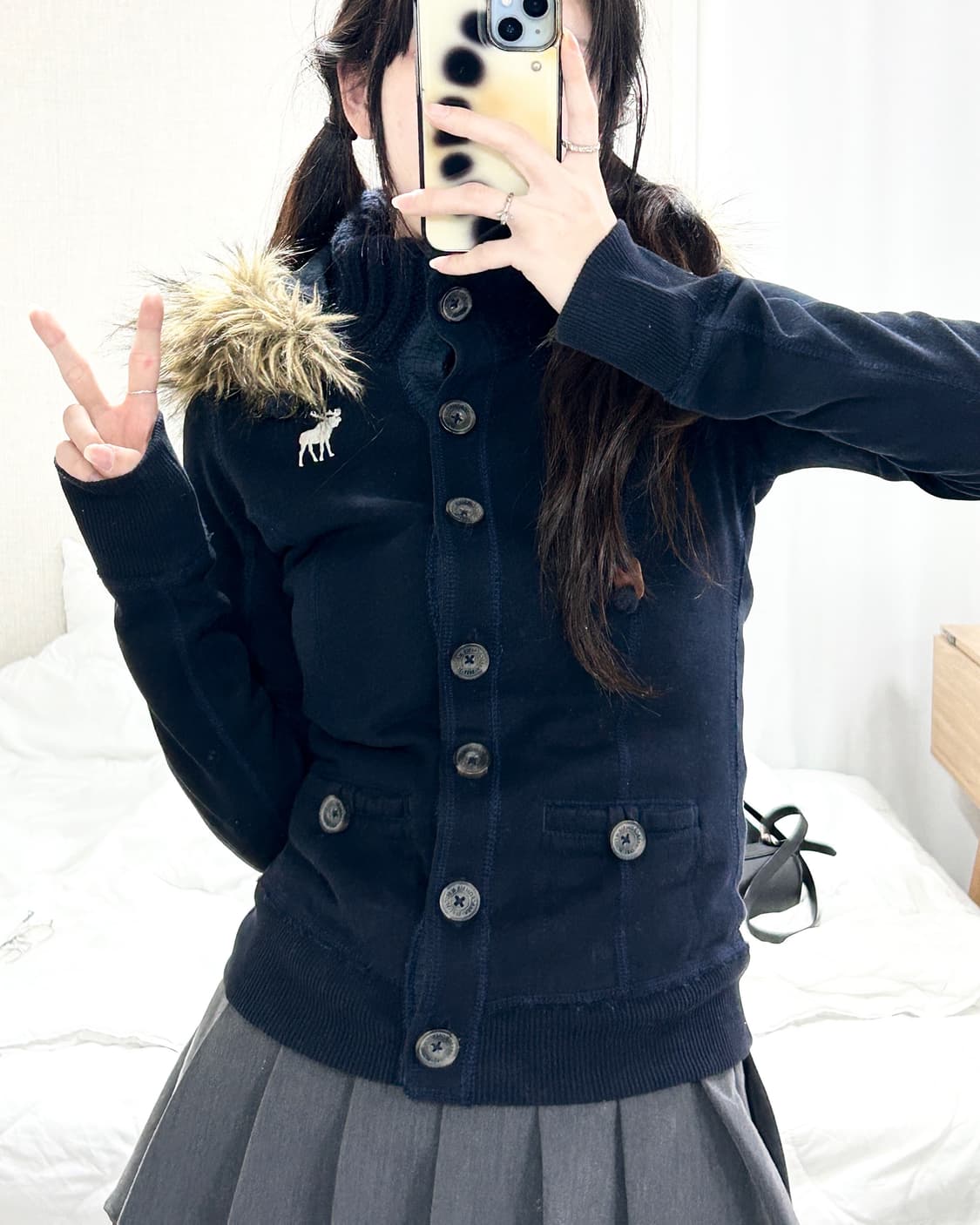 아베크롬비 순록 네이비 울프죠 버튼 후드집업 상품이미지4