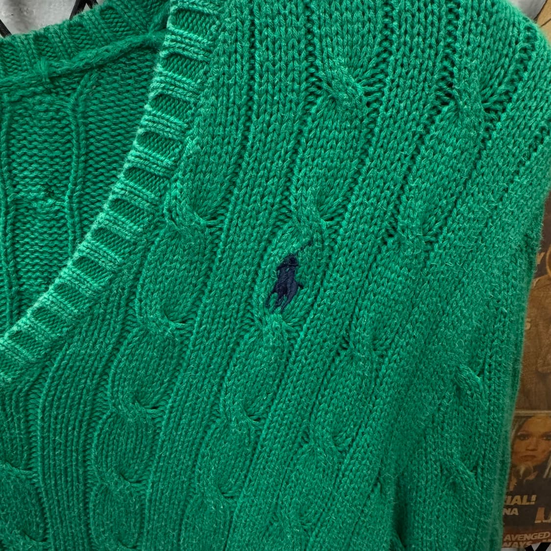 폴로 랄프로렌 케이블 니트 네이비 포니 로고 포인트 라이트 그린 상품이미지5