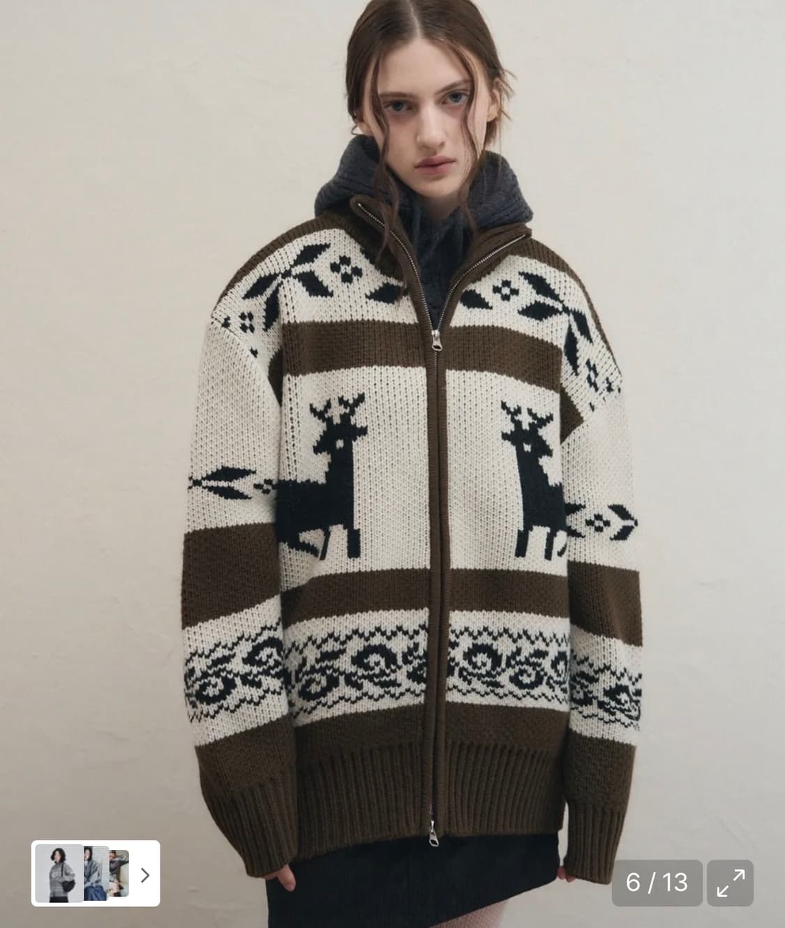 레더리 노르딕 니트집업 (브라운M,크림S) 상품이미지1