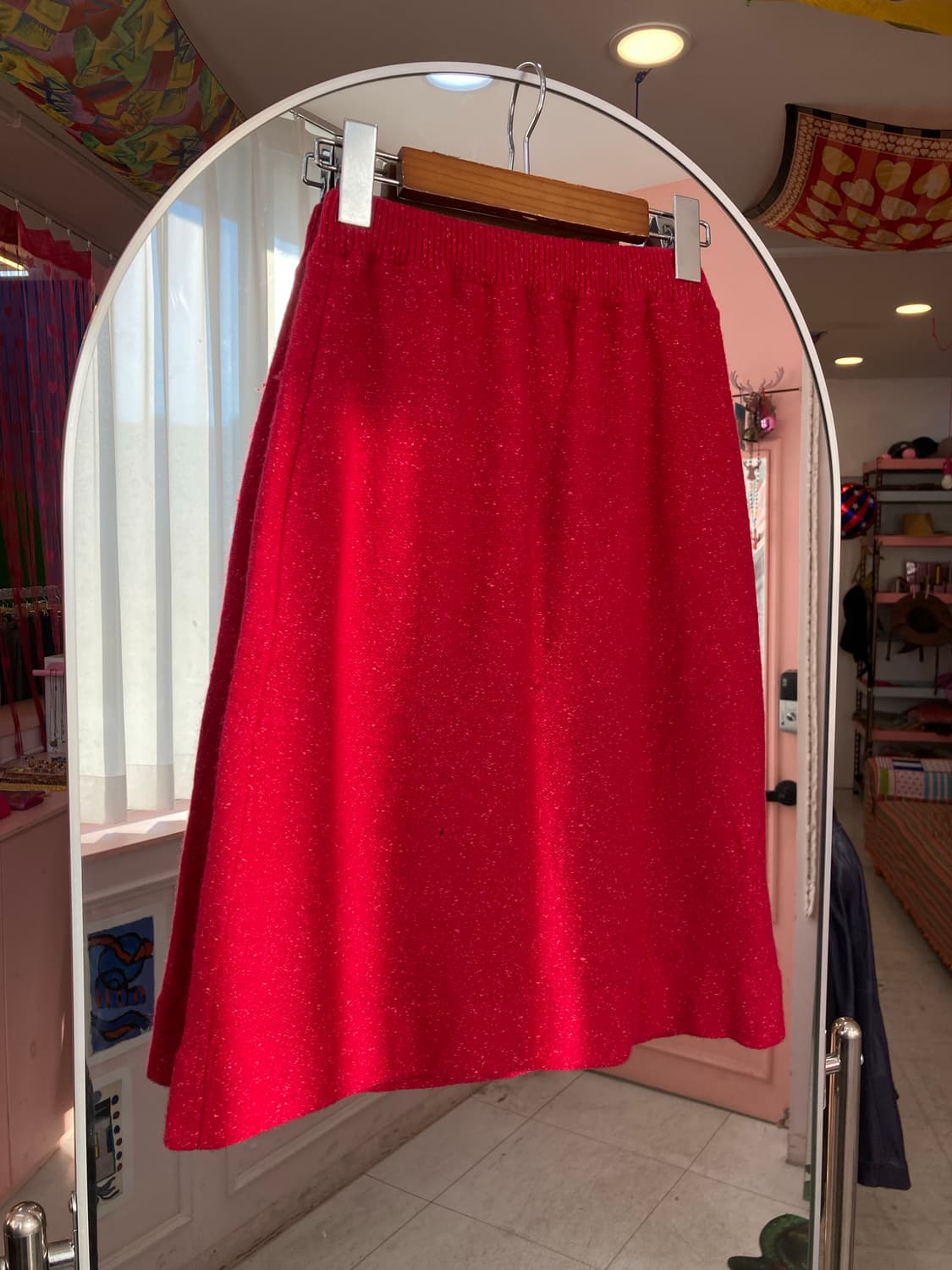 핑크 울 컬리믹스 미디 스커트 상품이미지4