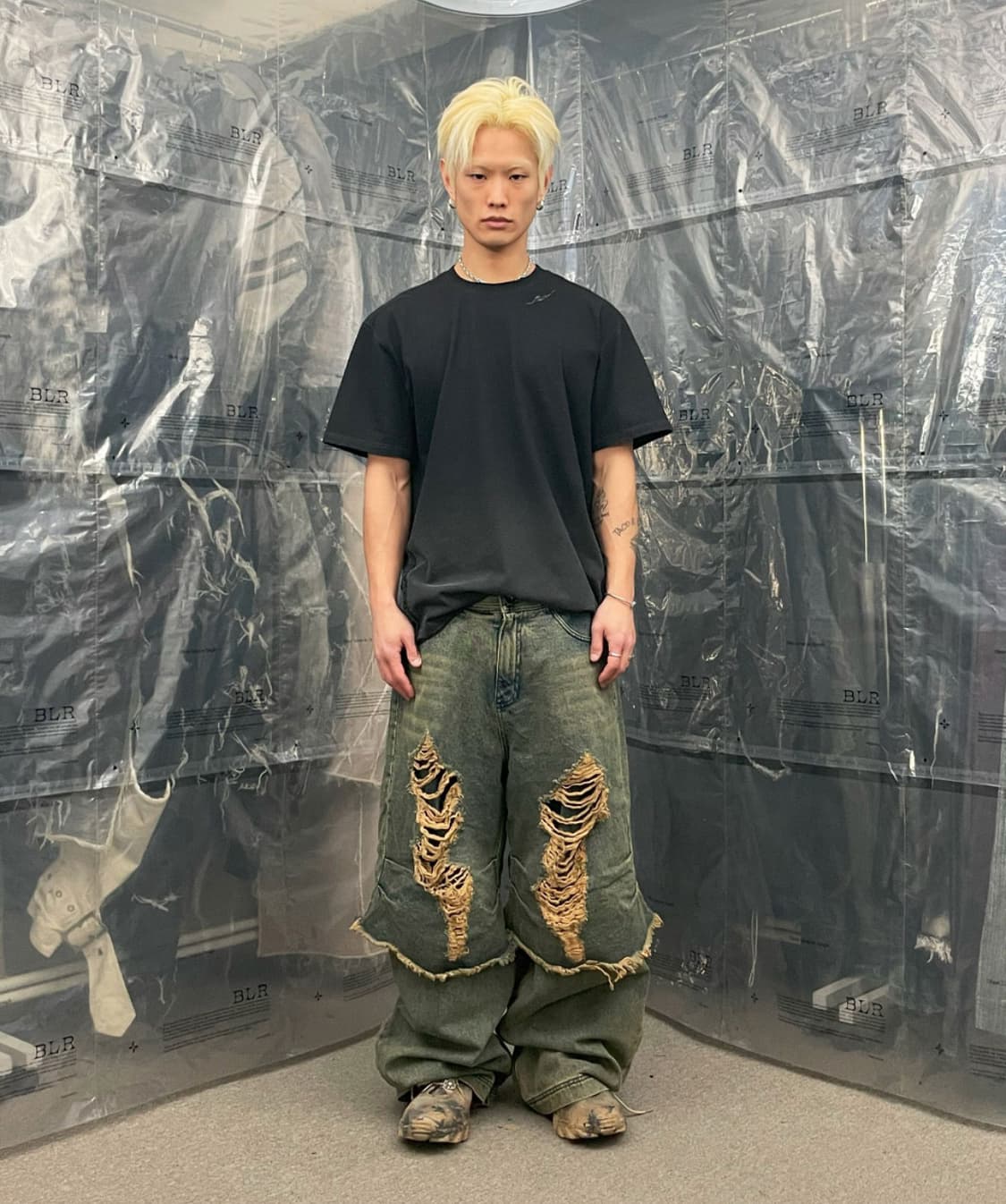 Blr 비엘알 디스트로이드 빈티지 더블 데님 팬츠 네이비 M 상품이미지3