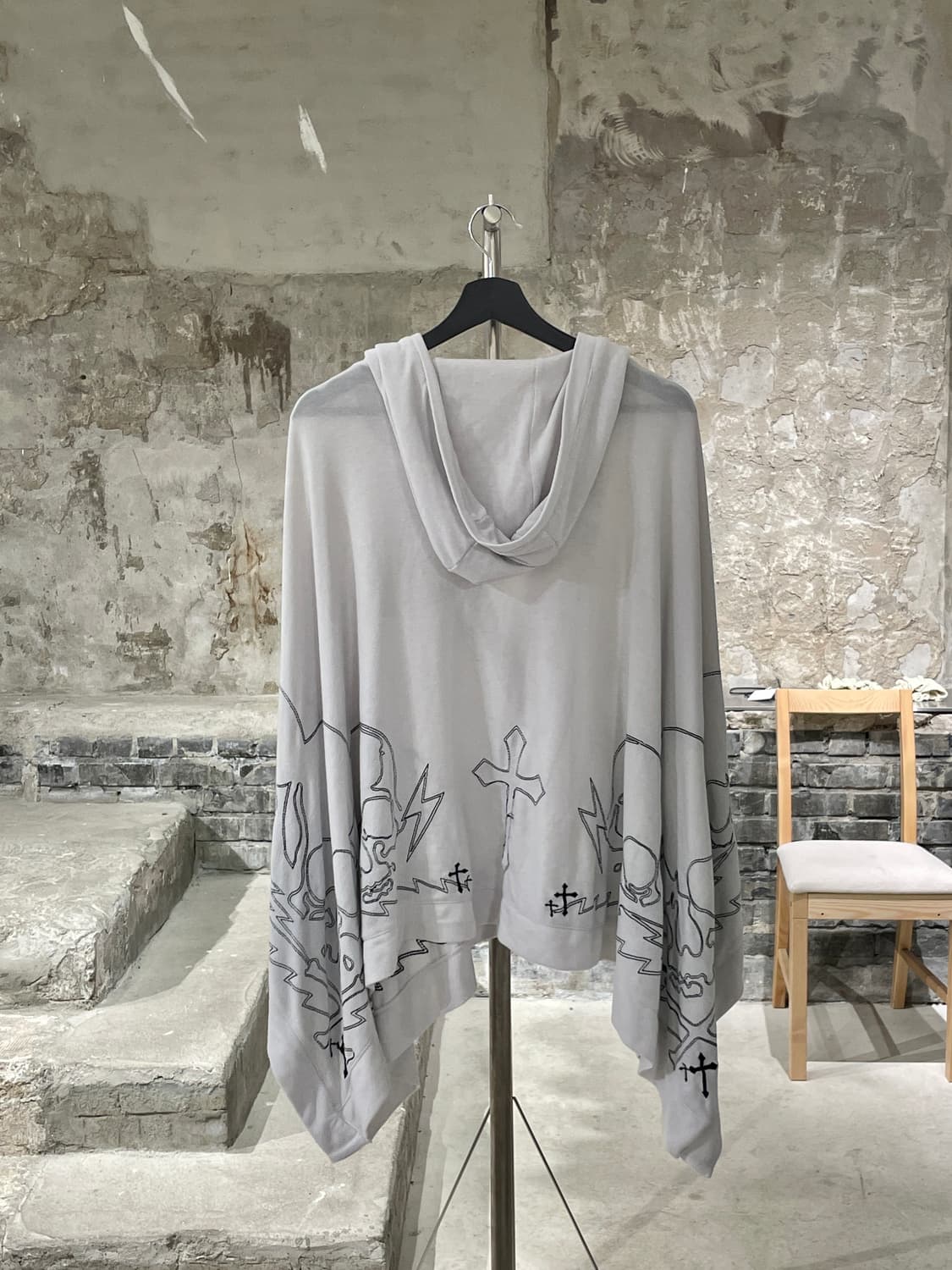 고스트 오브 할렘 화이트 스컬 돌먼 슬리브 후디 가디건 상품이미지6