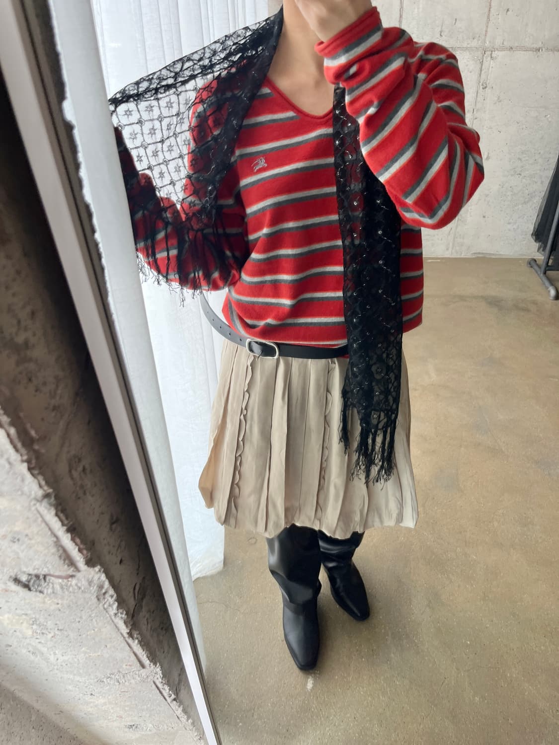 jpn 실버 펄사 레이스 롱 스카프 블랙 상품이미지8