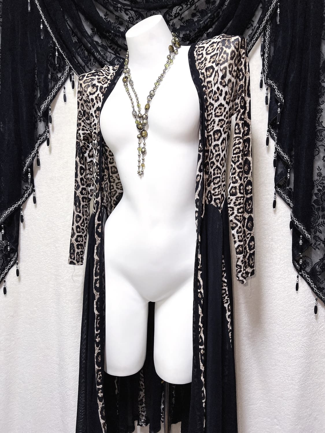 레오파드 호피 오네갸루 드레이프 롱가디건 로브 고딕 고스 펑크 핀터 상품이미지3