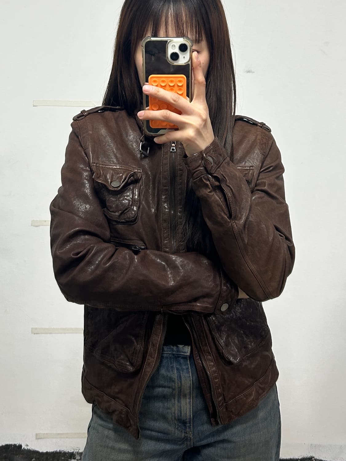 뮤즈룸 에디슬리먼st 레더 자켓 브라운 상품이미지1