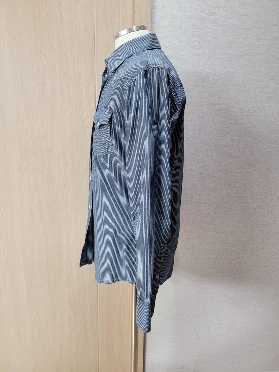 스파오 SPAO 남자 웨스턴 스트라이프 셔츠 L 블루 상품이미지4
