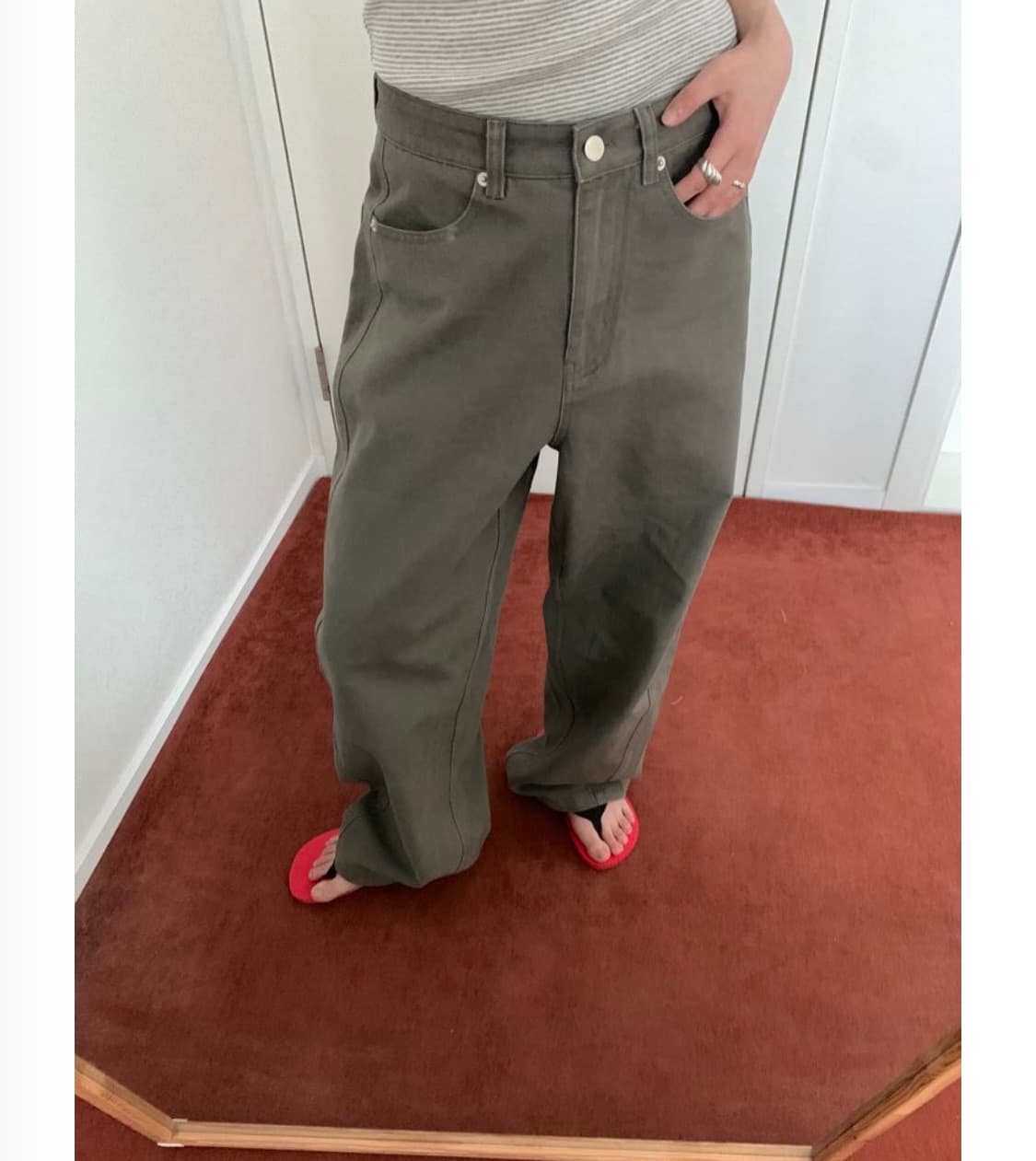 오비르 커브드 팬츠 카키M 새상품 상품이미지1