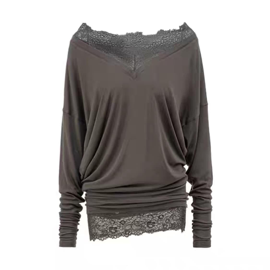 원진스튜디오 브이넥 레이스 탑 카키 상품이미지1