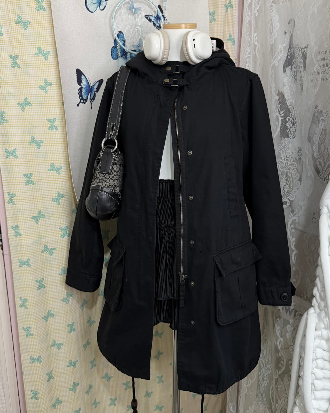 블랙 넥 버클 후드 야상 자켓 상품이미지5