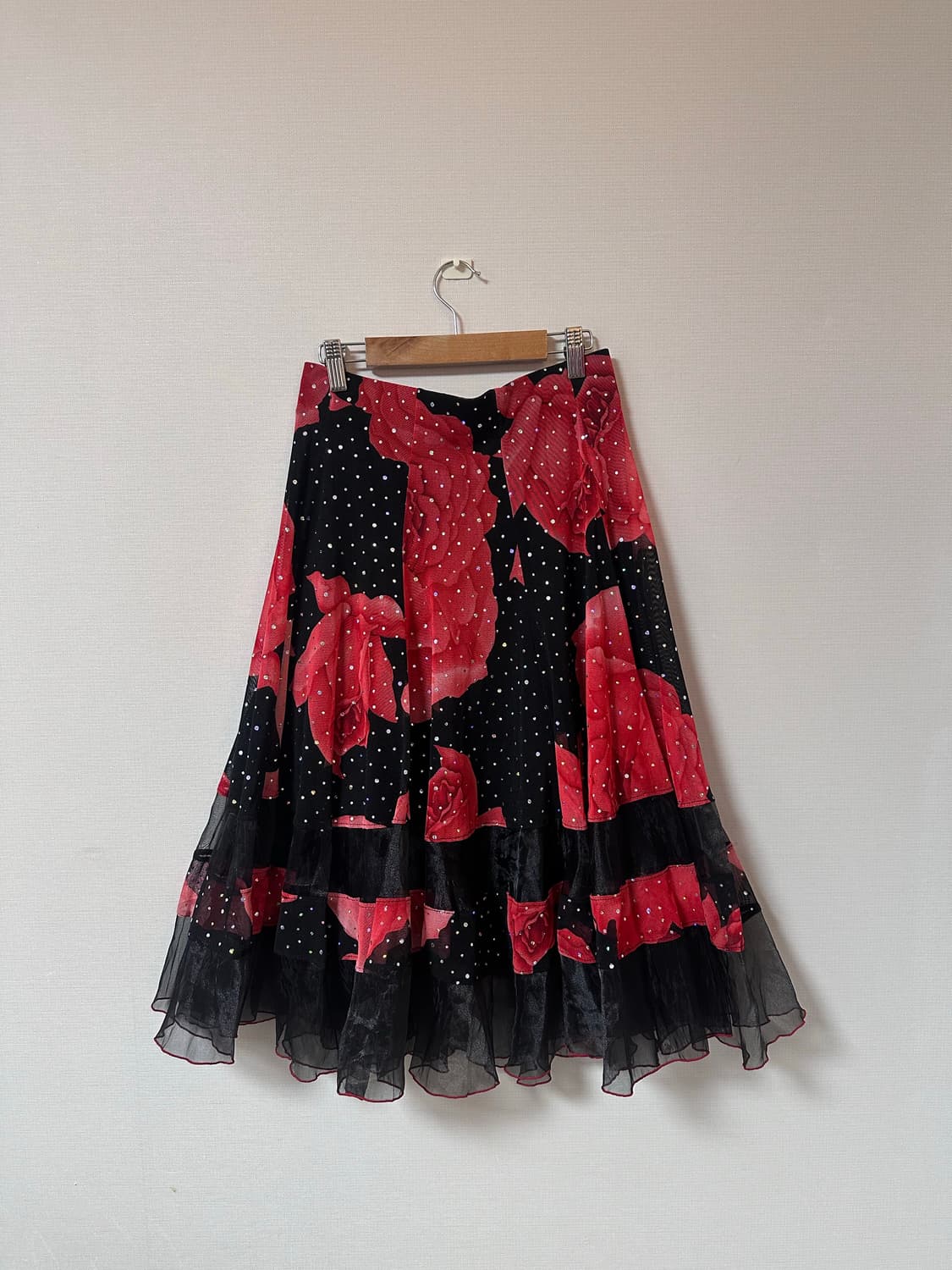 빈티지 로즈 글리터 프릴 미디스커트 상품이미지4